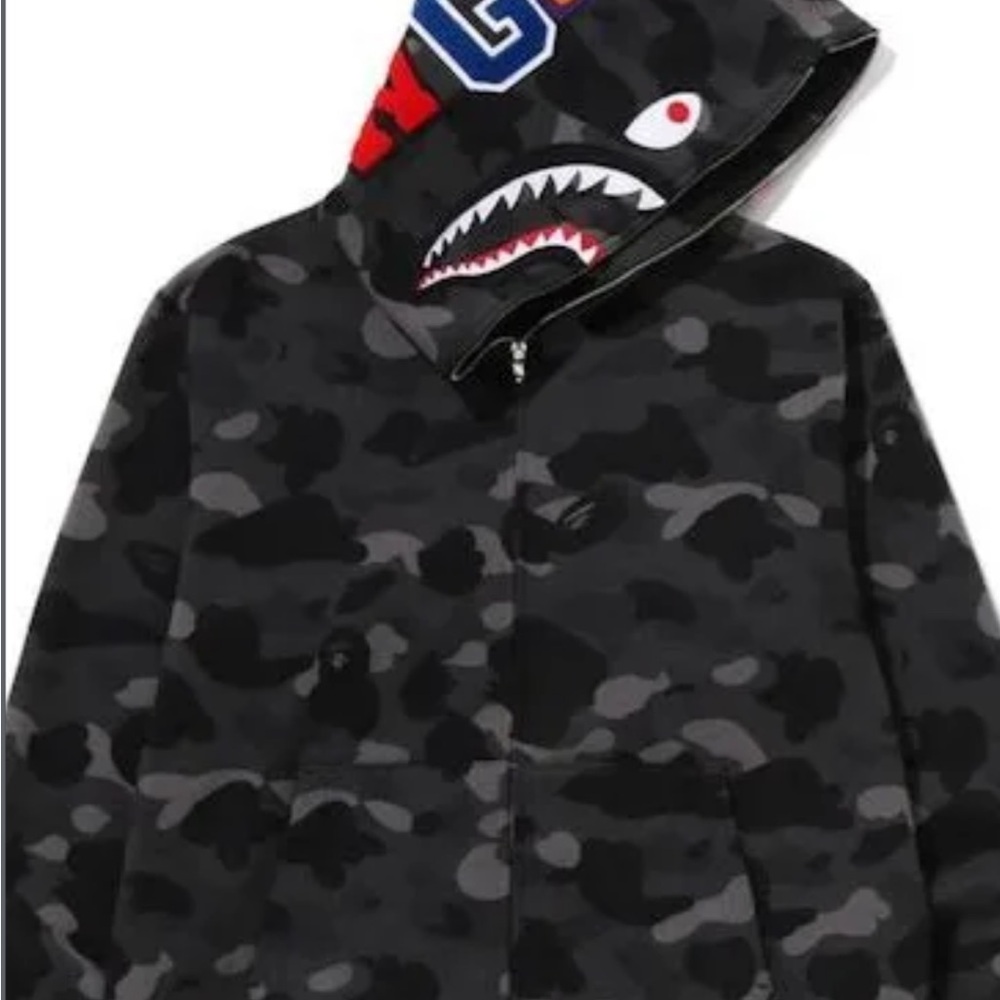 Bape Black and Gray Zip Up Sweater with Shark Design